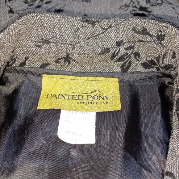 VTG Painted Pony Velvet Burnout Jacket Womens M Black Gray Floral USA Boho - Picture 3 of 8